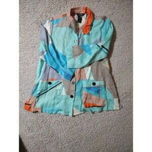 Ali Miles Top Womens PM Multicolor Linen Artsy Abstract Y2K Washable